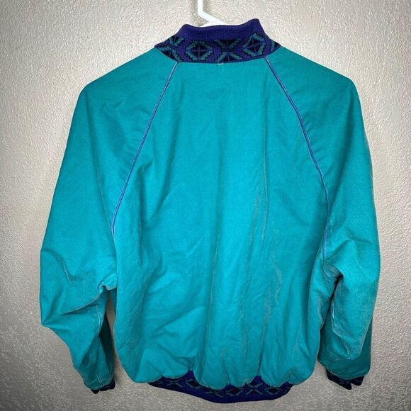 VTG 90s Wrangler Brush Popper Turquoise Button Down Jacket Coat Medium Aztec Blu - Picture 3 of 5